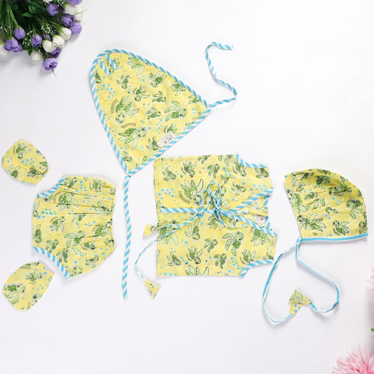 Newborn Jhabla Set - Turtle Design Hand Block Printed
