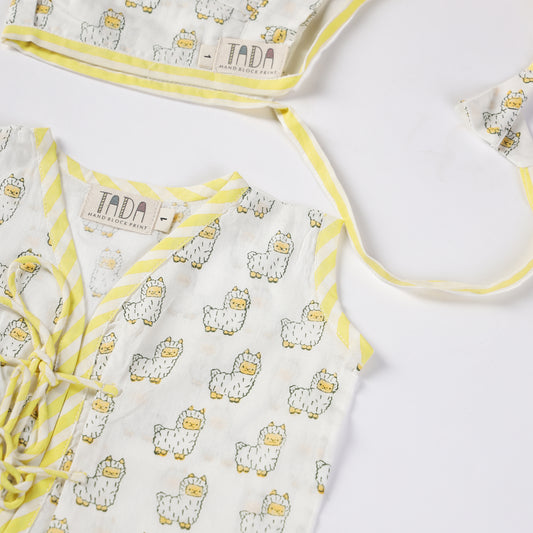 Newborn Jhabla Set - Elephants & Stars Hand Block Printed