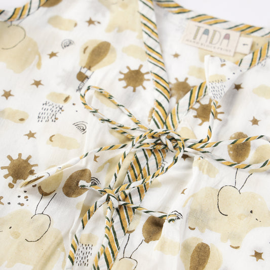 Newborn Jhabla Set - Elephants Hand Block Printed