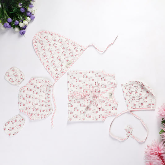 Newborn Jhabla Set - Cute Owl Hand Block Print