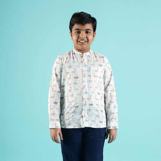 Ocean Voyage Design Hand Block Printed Cotton Half Sleeve Co-ord Set for Boys – Sanganeri Kids Wear