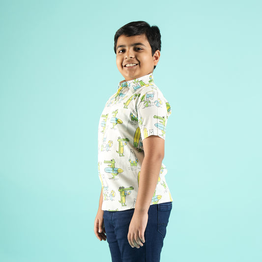 Tropical Adventures Design Hand Block Printed Cotton Half Sleeve Shirt for Boys – Sanganeri Kids Wear