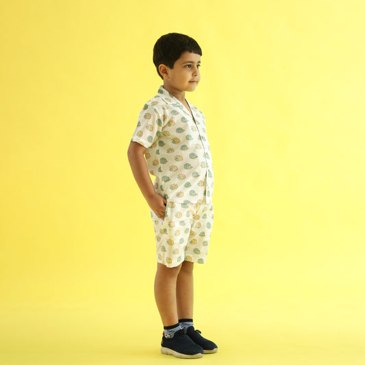 Snail Trail Design Hand Block Printed Cotton Half Sleeve Co-ord Set for Boys