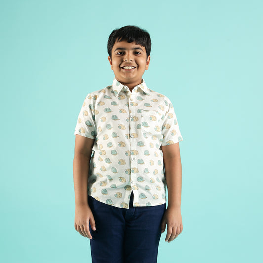 Snail Stroll Design Hand Block Printed Cotton Half Sleeve Shirt for Boys – Sanganeri Kids Wear
