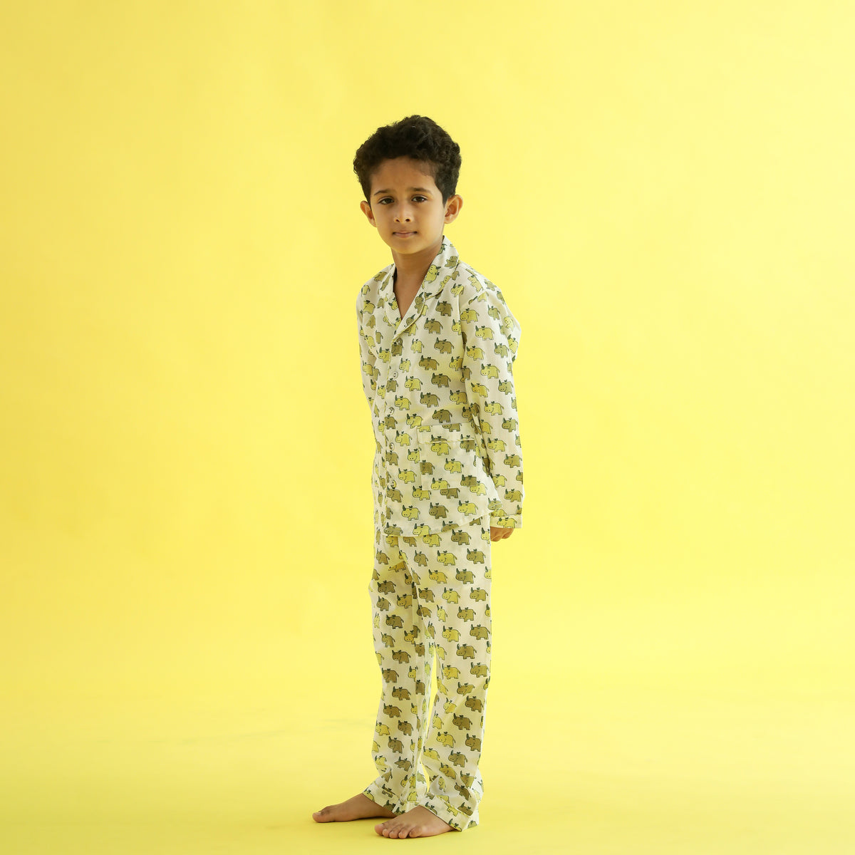 Sleepy Elephants Design Hand Block Printed Cotton Night Suit for Boys