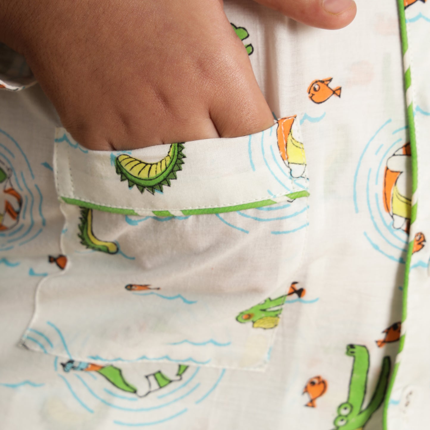 Swamp Buddies Design Hand Block Printed Cotton Night Suit for Boys