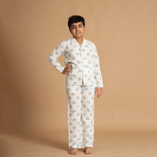 Deep Sea Dreams Design Hand Block Printed Cotton Night Suit for Boys