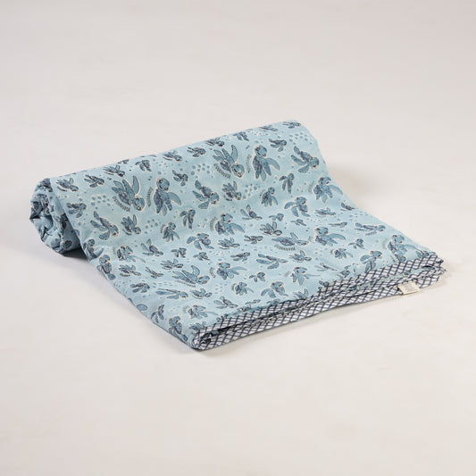 Aqua Wanderer Design Hand Block Printed Cotton Swaddle Blanket