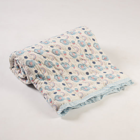 Rainbow Elephants Design Hand Block Printed Cotton Swaddle Blanket