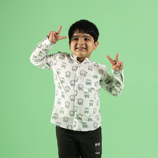 Bus Ride Design Hand Block Printed Cotton Full Sleeve Shirt for Boys – Sanganeri Kids Wear