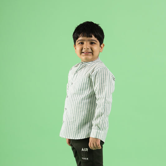 Mint Stripe Pattern Design Hand Block Printed Cotton Full Sleeve Shirt for Boys – Sanganeri Kids Wear