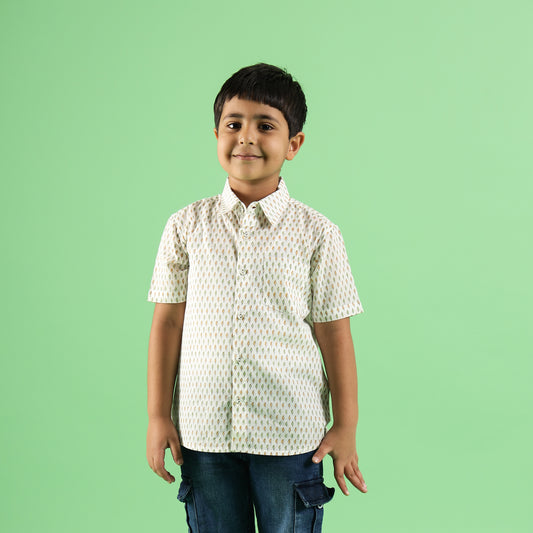 Mustard Drop Design Hand Block Printed Cotton Half Sleeve Shirt for Boys – Sanganeri Kids Wear