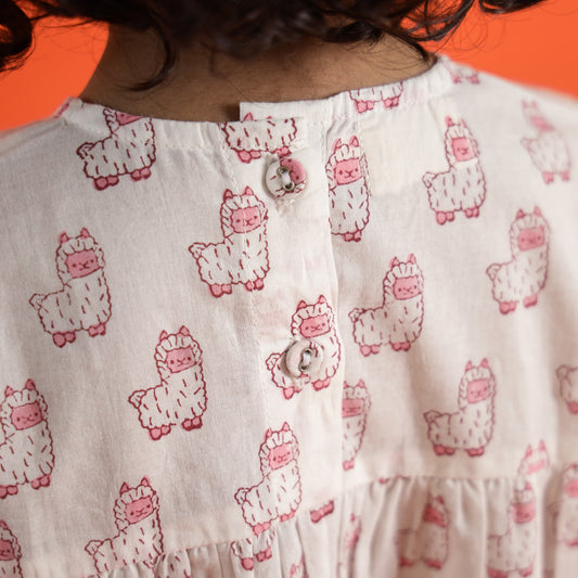 Owl Dreams Design Hand Block Printed Cotton Tiered Dress for Girls