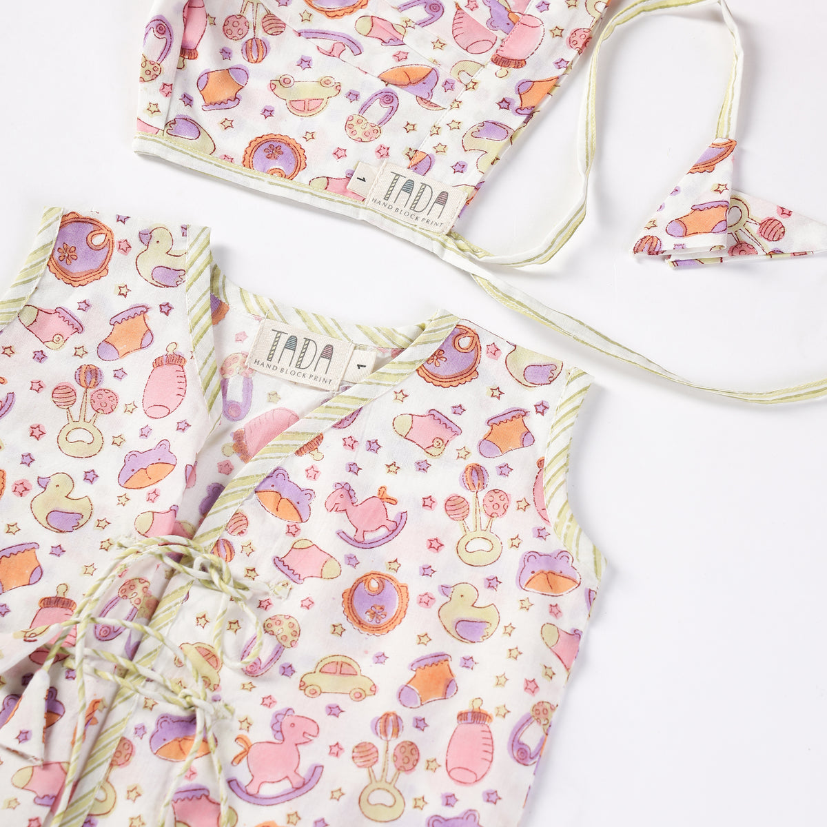 "Newborn Jhabla Set - Essentials Design Hand Block Printed".