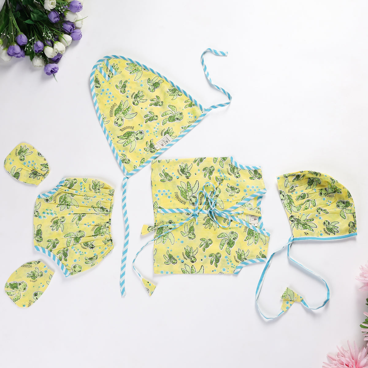Newborn Jhabla Set - Turtle Design Hand Block Printed