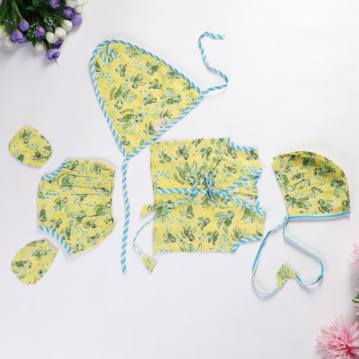 Newborn Jhabla Set - Turtle Design Hand Block Printed