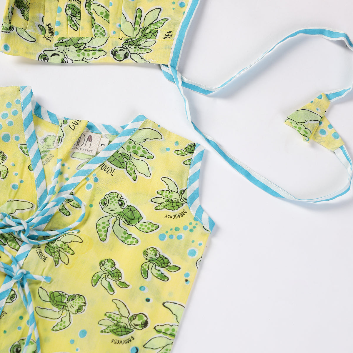 Newborn Jhabla Set - Turtle Design Hand Block Printed