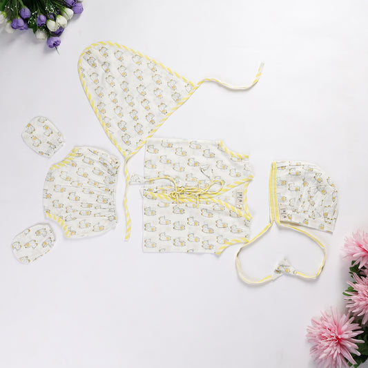Newborn Jhabla Set - Elephants & Stars Hand Block Printed