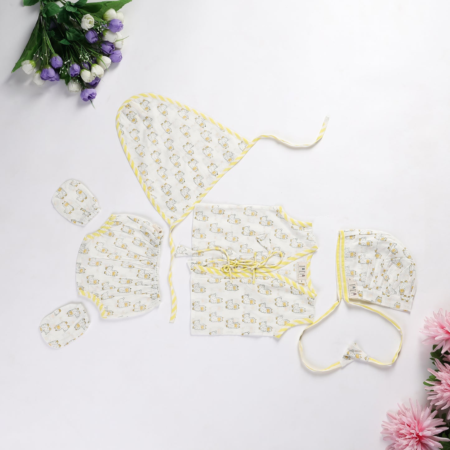 Newborn Jhabla Set - Elephants & Stars Hand Block Printed