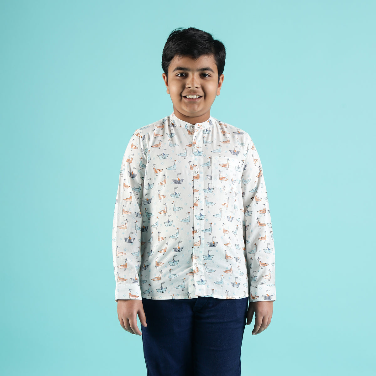 Ocean Voyage Design Hand Block Printed Cotton Half Sleeve Co-ord Set for Boys – Sanganeri Kids Wear