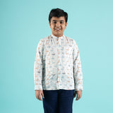 Ocean Voyage Design Hand Block Printed Cotton Half Sleeve Co-ord Set for Boys – Sanganeri Kids Wear