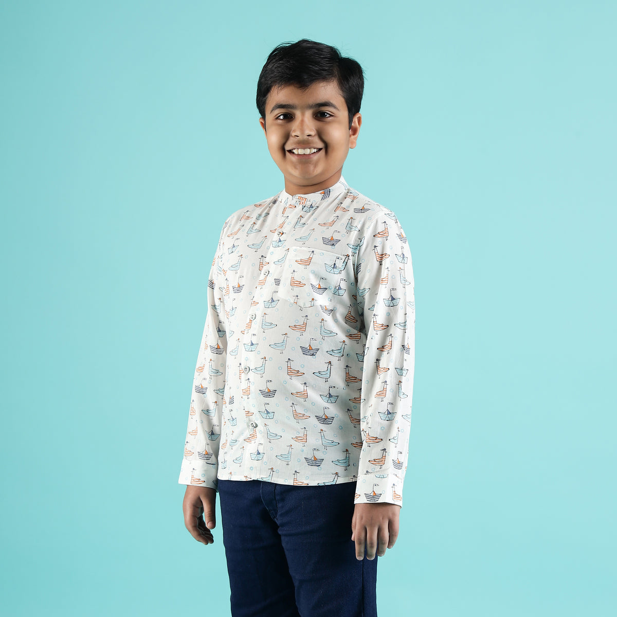 Ocean Voyage Design Hand Block Printed Cotton Half Sleeve Co-ord Set for Boys – Sanganeri Kids Wear