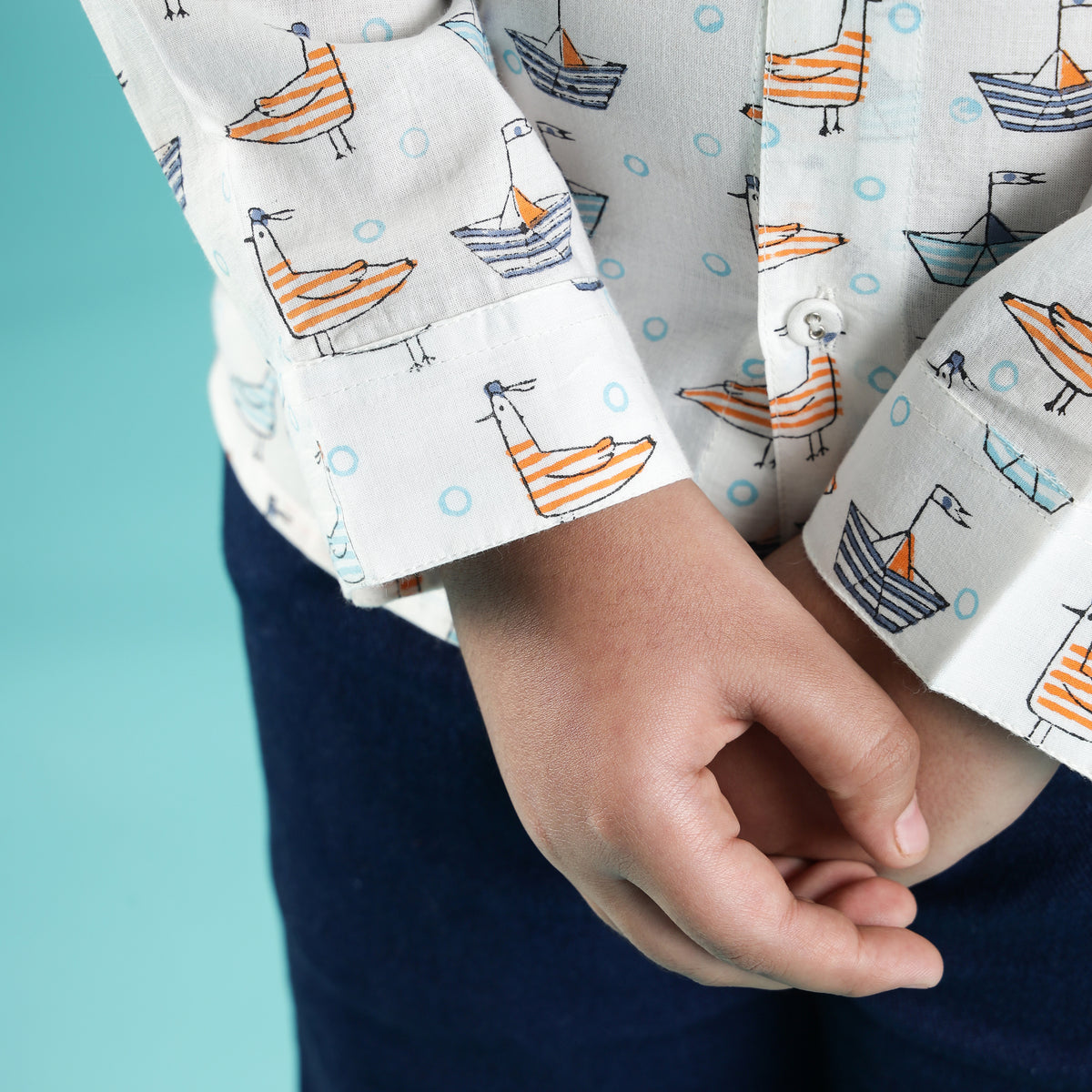 Ocean Voyage Design Hand Block Printed Cotton Half Sleeve Co-ord Set for Boys – Sanganeri Kids Wear