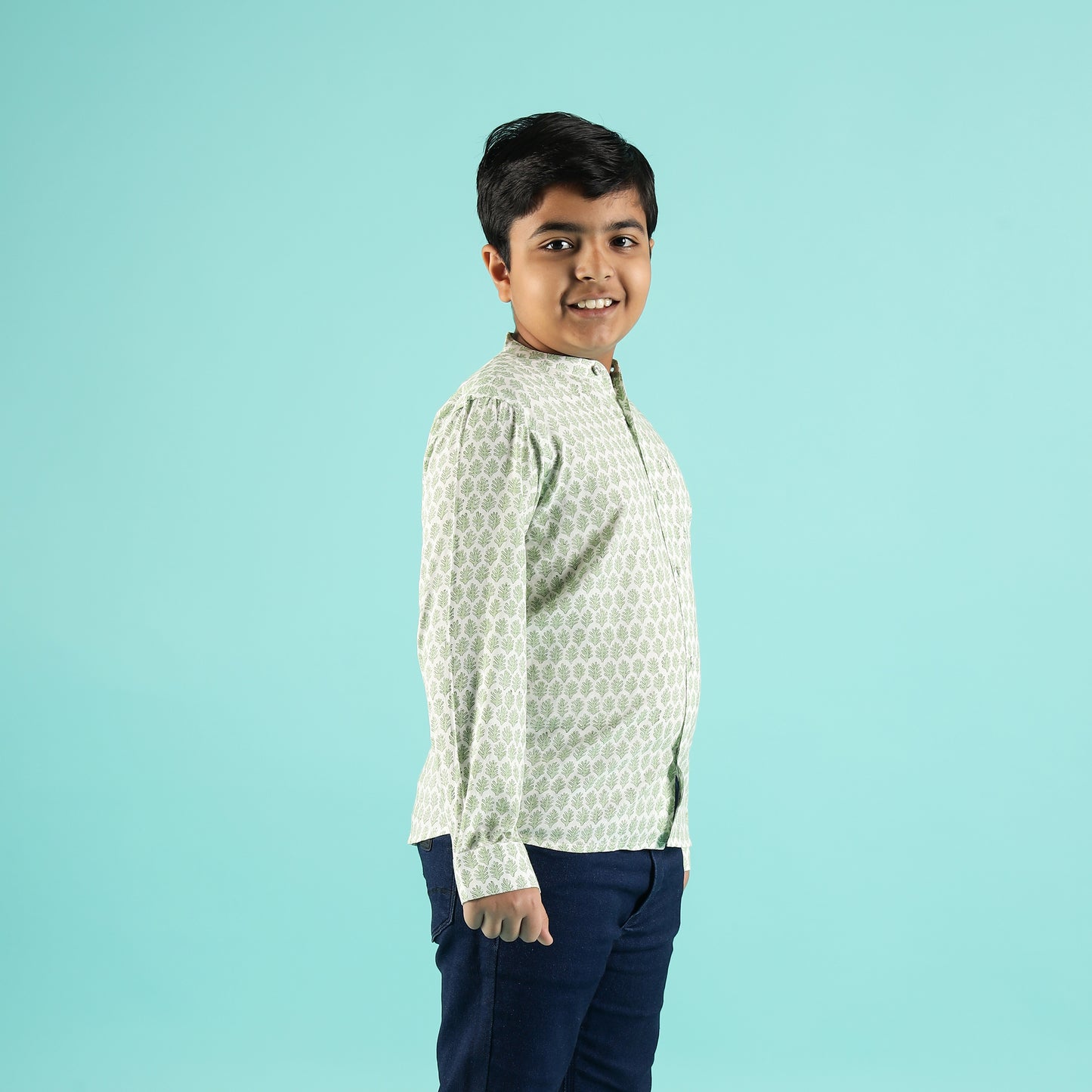 Forest Breeze Design Hand Block Printed Cotton Full Sleeve Shirt for Boys – Sanganeri Kids Wear