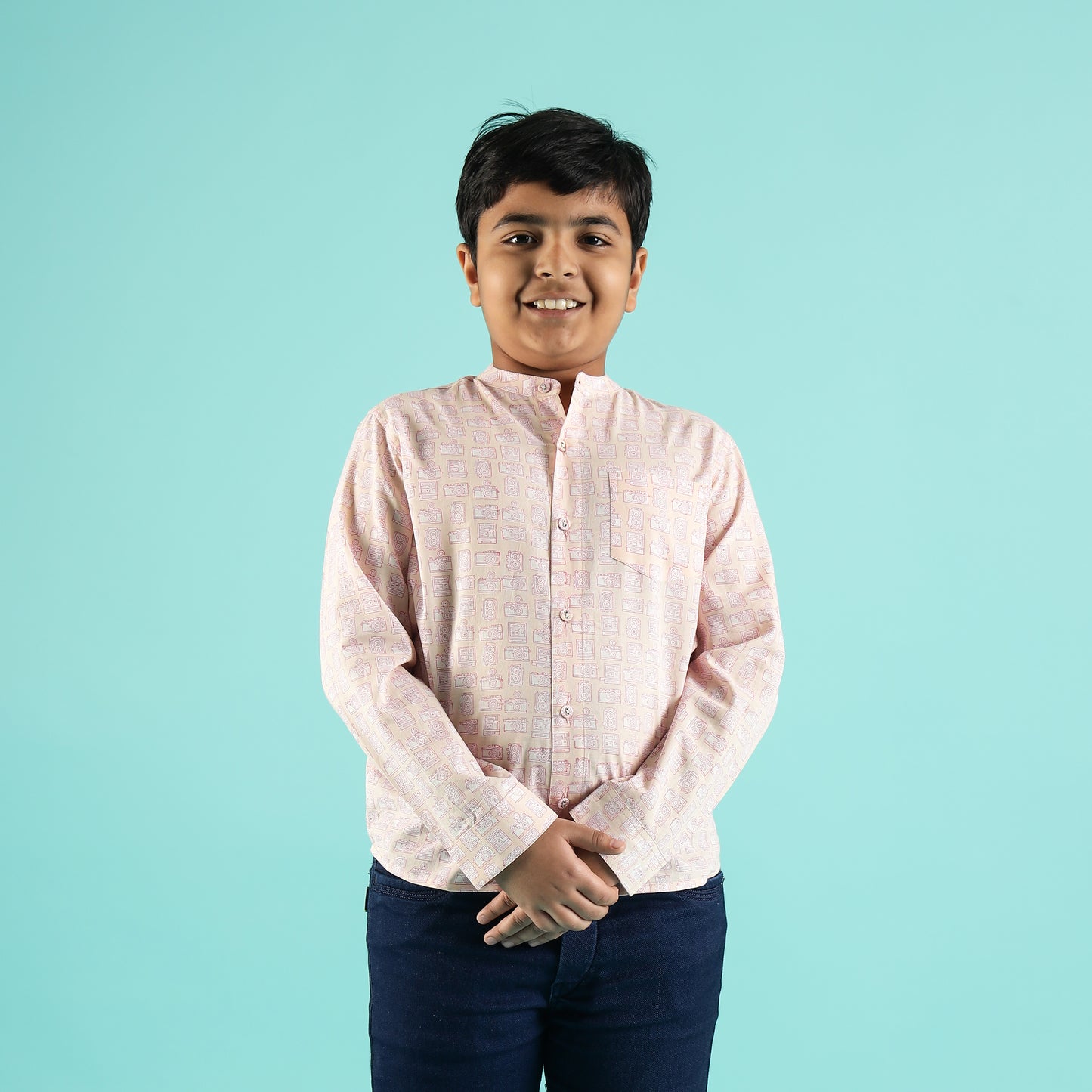 Peach Whisper Design Hand Block Printed Cotton Full Sleeve Shirt for Boys – Sanganeri Kids Wear