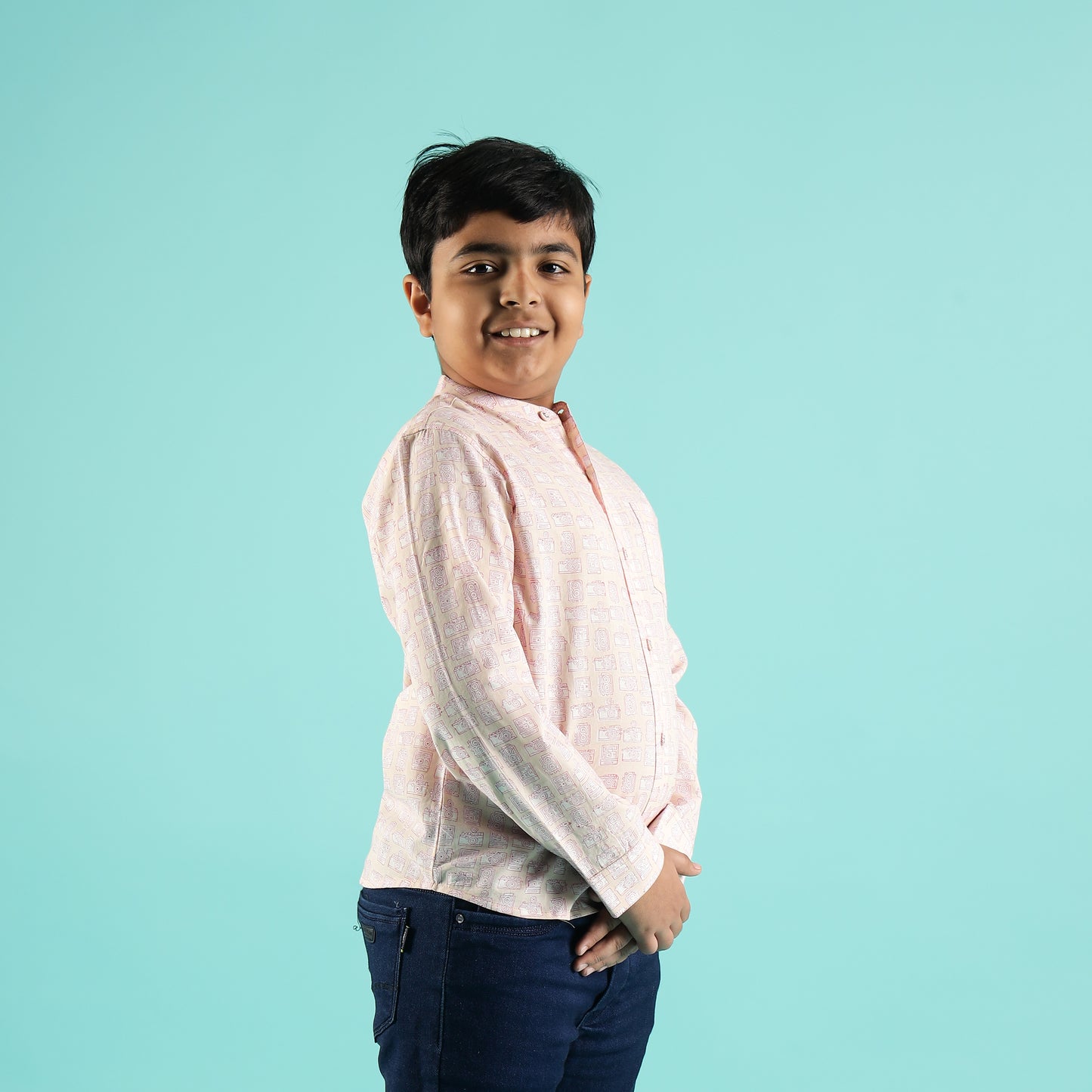 Peach Whisper Design Hand Block Printed Cotton Full Sleeve Shirt for Boys – Sanganeri Kids Wear
