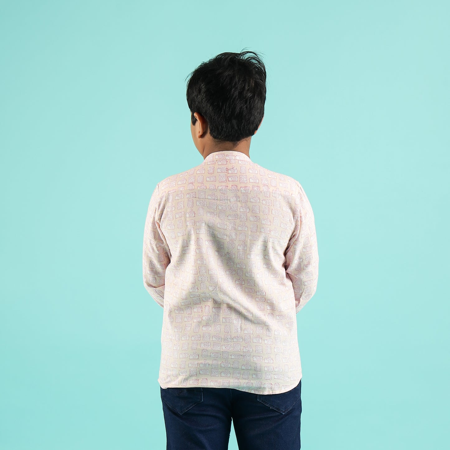 Peach Whisper Design Hand Block Printed Cotton Full Sleeve Shirt for Boys – Sanganeri Kids Wear