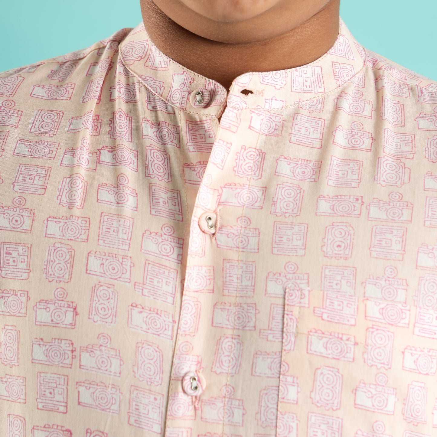 Peach Whisper Design Hand Block Printed Cotton Full Sleeve Shirt for Boys – Sanganeri Kids Wear