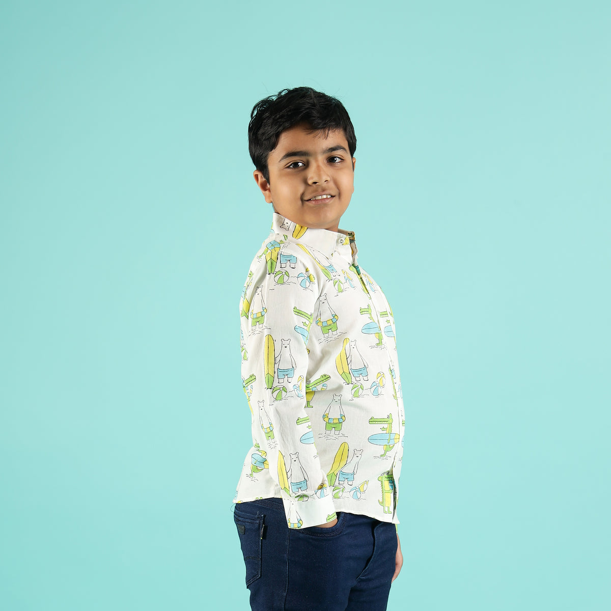 Surf Safari Design Hand Block Printed Cotton Full Sleeve Shirt for Boys – Sanganeri Kids Wear