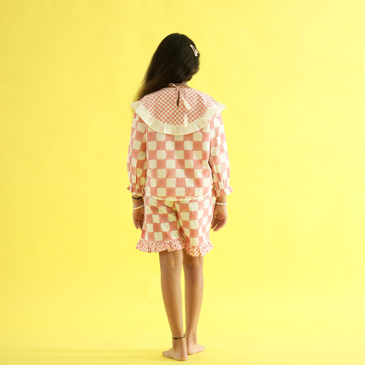 Organic Cotton Night Suit - Candy Checks Handcrafted Design Hand Block Printed for Girls