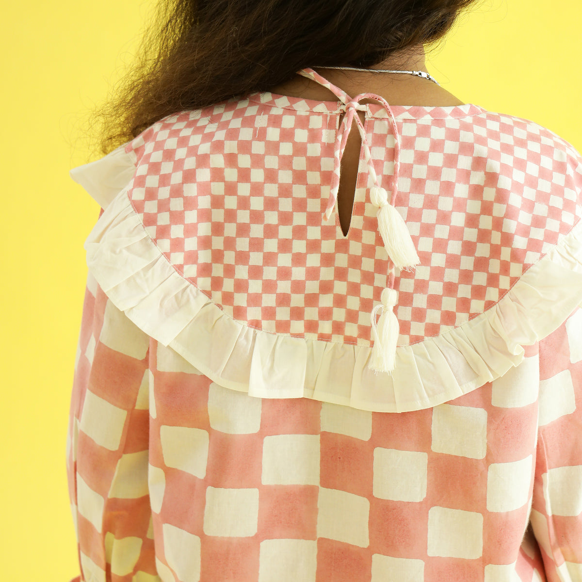 Organic Cotton Night Suit - Candy Checks Handcrafted Design Hand Block Printed for Girls
