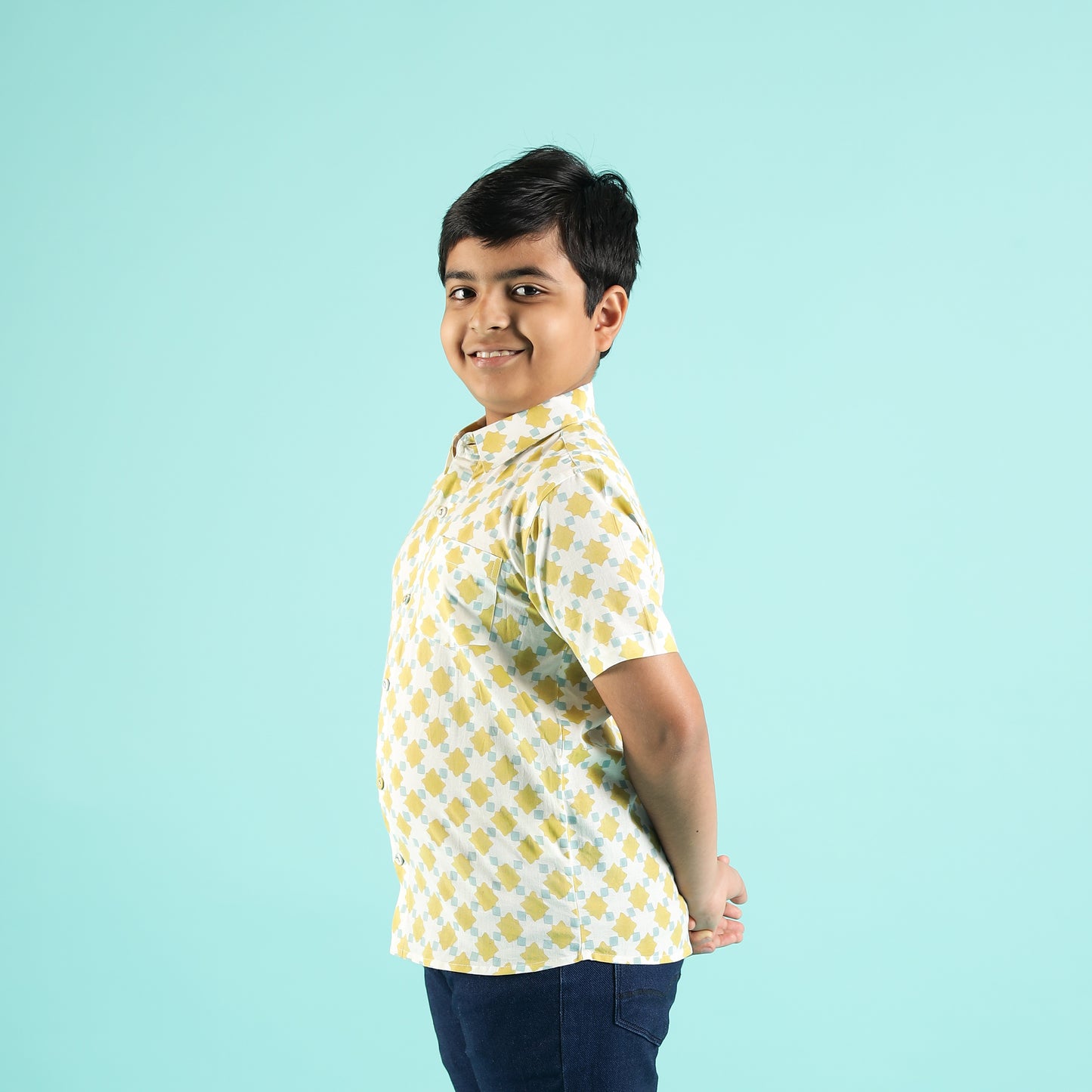 Lemon Mist Design Hand Block Printed Cotton Half Sleeve Shirt for Boys – Sanganeri Kids Wear