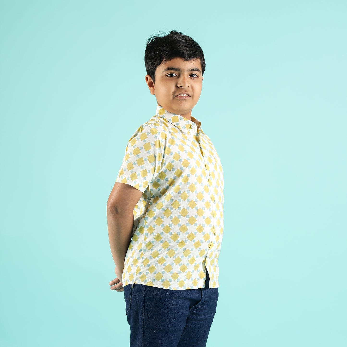Lemon Mist Design Hand Block Printed Cotton Half Sleeve Shirt for Boys – Sanganeri Kids Wear
