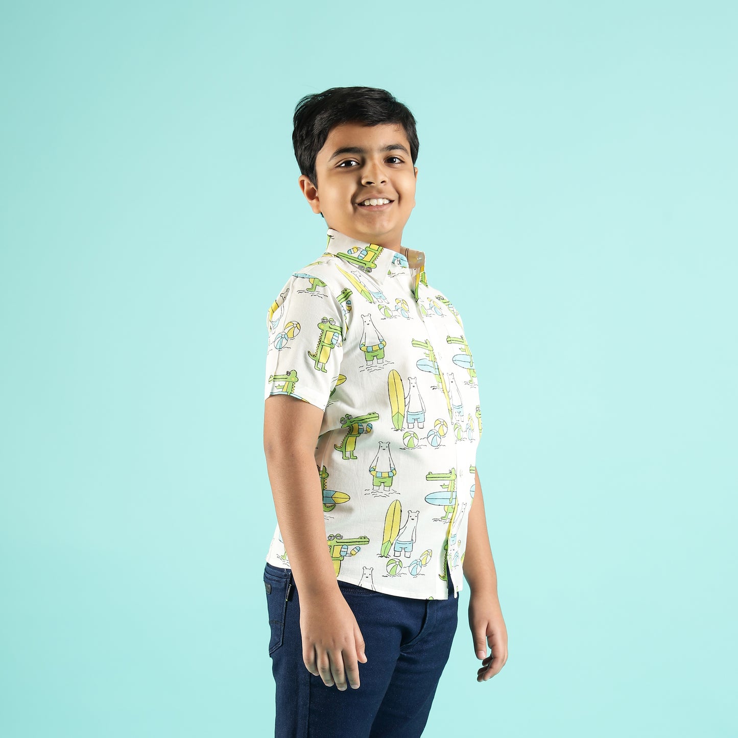 Tropical Adventures Design Hand Block Printed Cotton Half Sleeve Shirt for Boys – Sanganeri Kids Wear