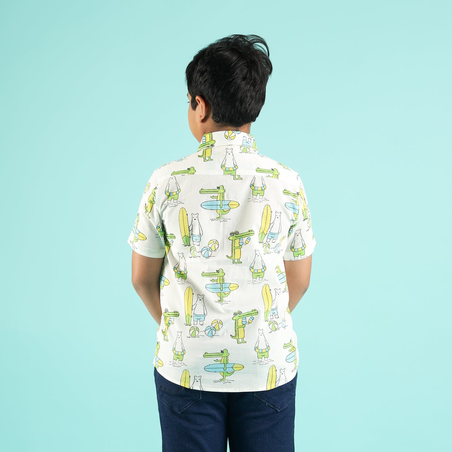 Tropical Adventures Design Hand Block Printed Cotton Half Sleeve Shirt for Boys – Sanganeri Kids Wear
