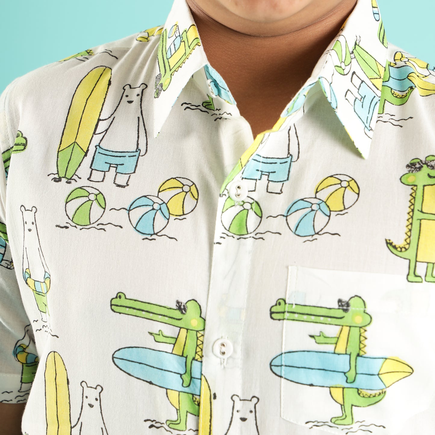 Tropical Adventures Design Hand Block Printed Cotton Half Sleeve Shirt for Boys – Sanganeri Kids Wear