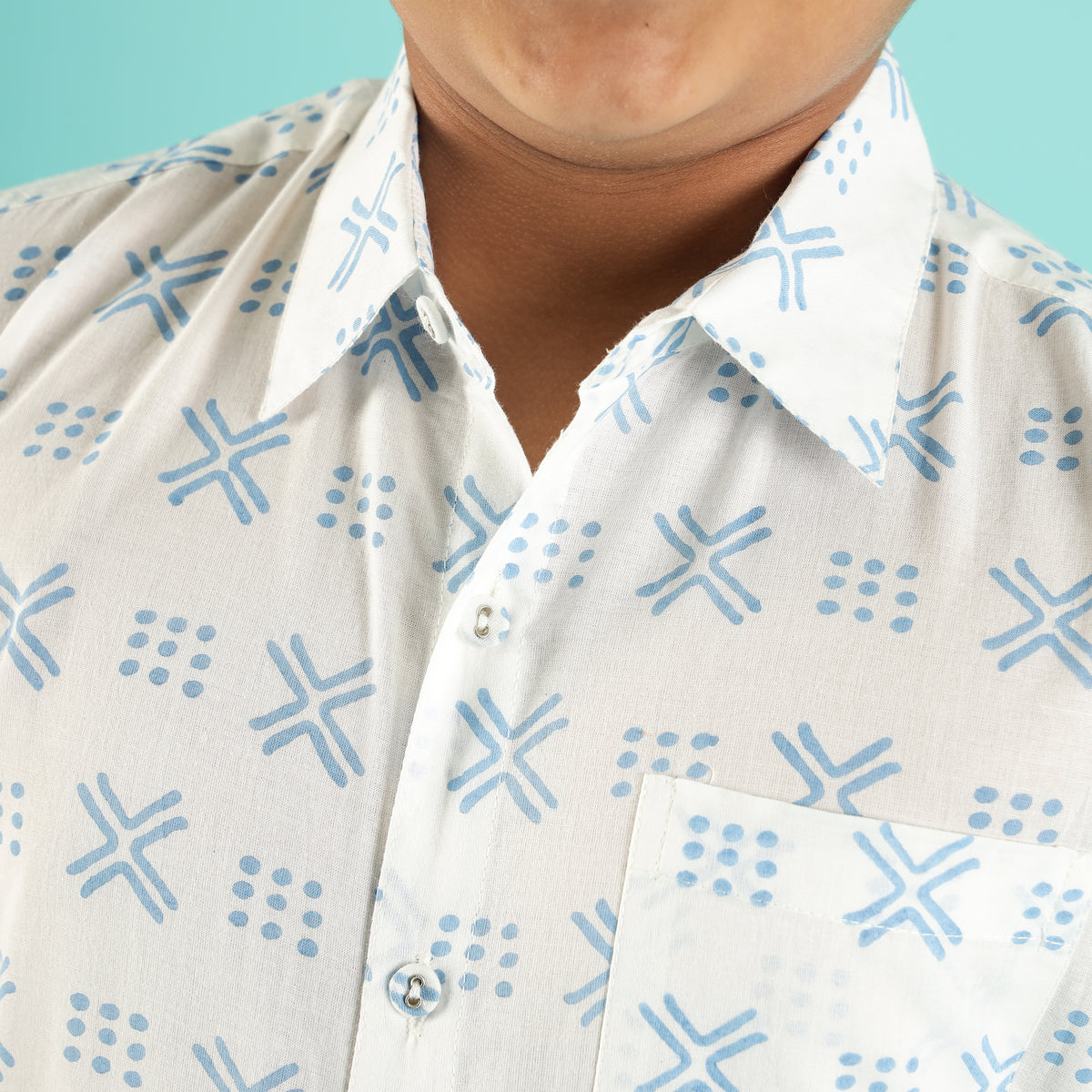 Azure Grids Design Hand Block Printed Cotton Half Sleeve Shirt for Boys – Sanganeri Kids Wear