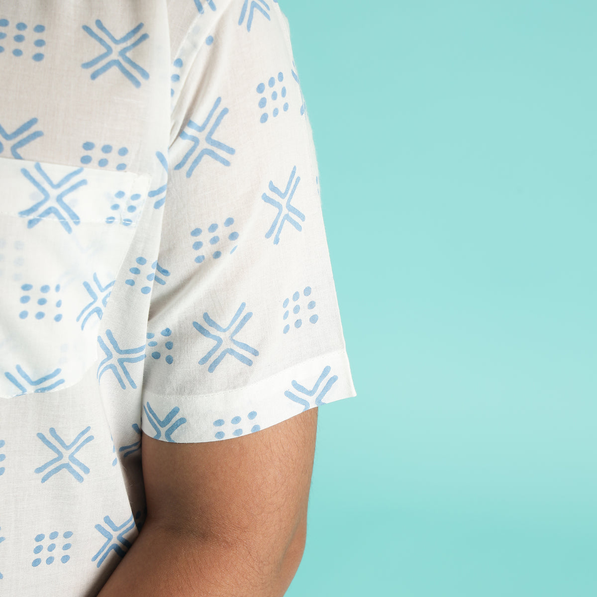 Azure Grids Design Hand Block Printed Cotton Half Sleeve Shirt for Boys – Sanganeri Kids Wear