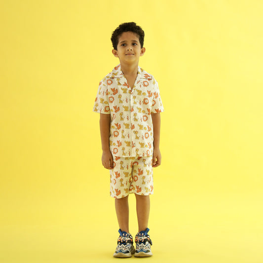 Jungle Joy Design Hand Block Printed Cotton Half Sleeve Co-ord Set for Boys