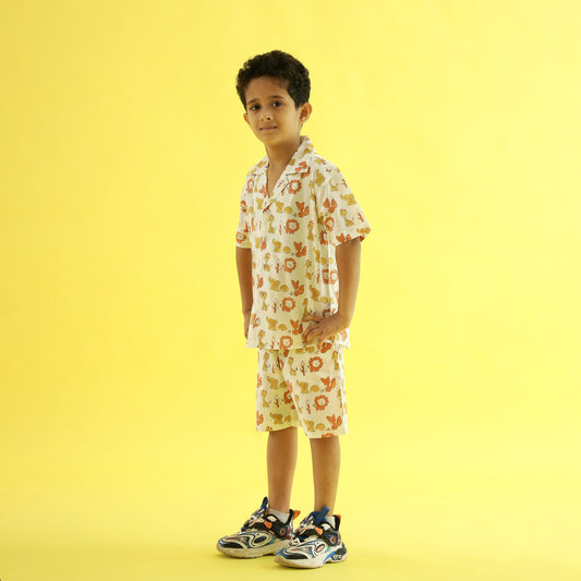 Jungle Joy Design Hand Block Printed Cotton Half Sleeve Co-ord Set for Boys