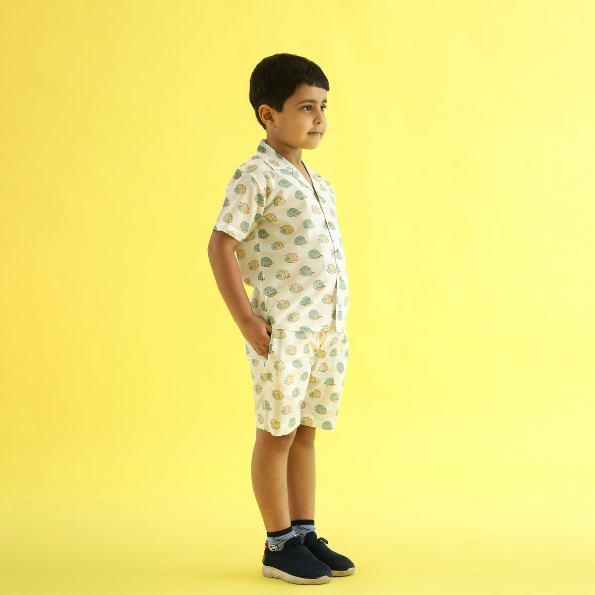 Snail Trail Design Hand Block Printed Cotton Half Sleeve Co-ord Set for Boys