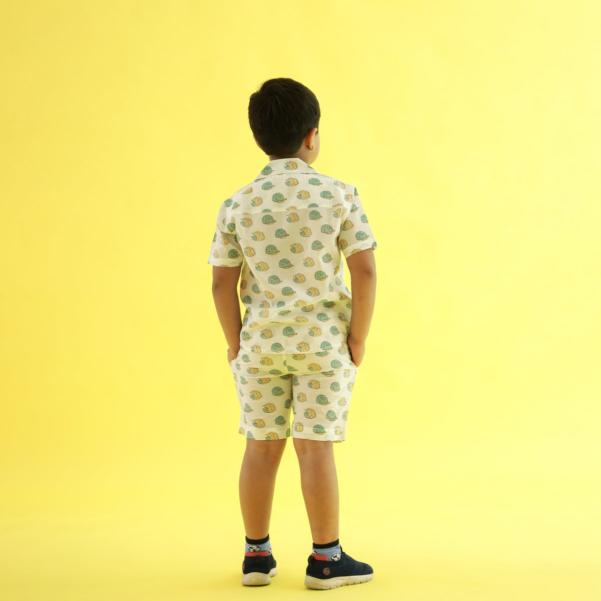 Snail Trail Design Hand Block Printed Cotton Half Sleeve Co-ord Set for Boys