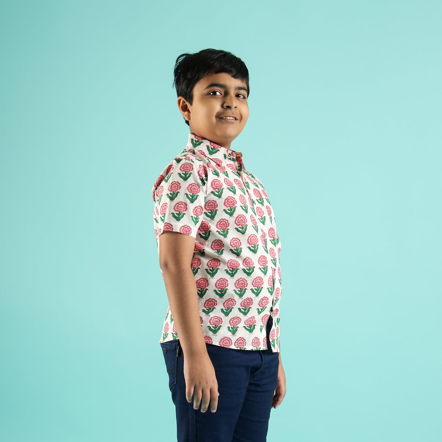 Rosy Garden Design Hand Block Printed Cotton Half Sleeve Shirt for Boys – Sanganeri Kids Wear