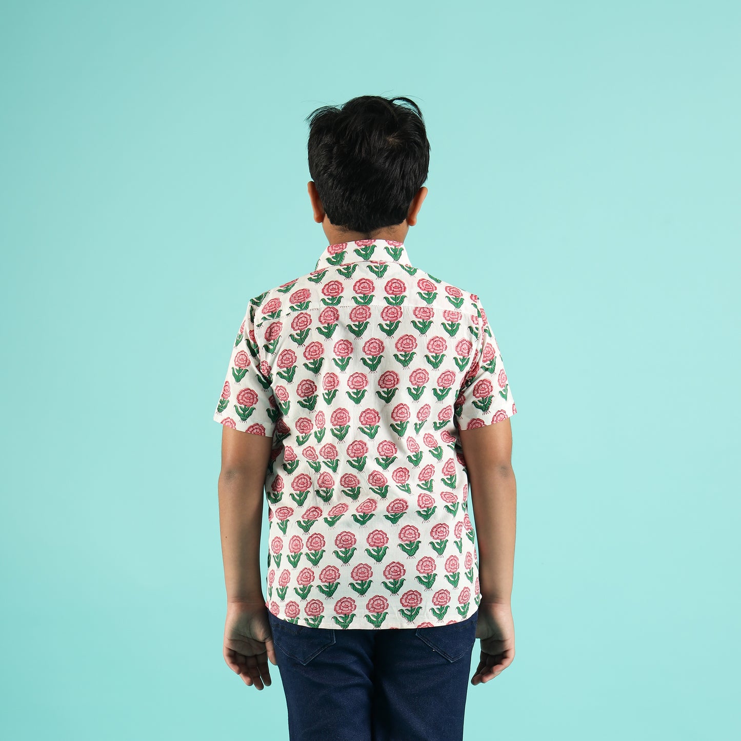 Rosy Garden Design Hand Block Printed Cotton Half Sleeve Shirt for Boys – Sanganeri Kids Wear