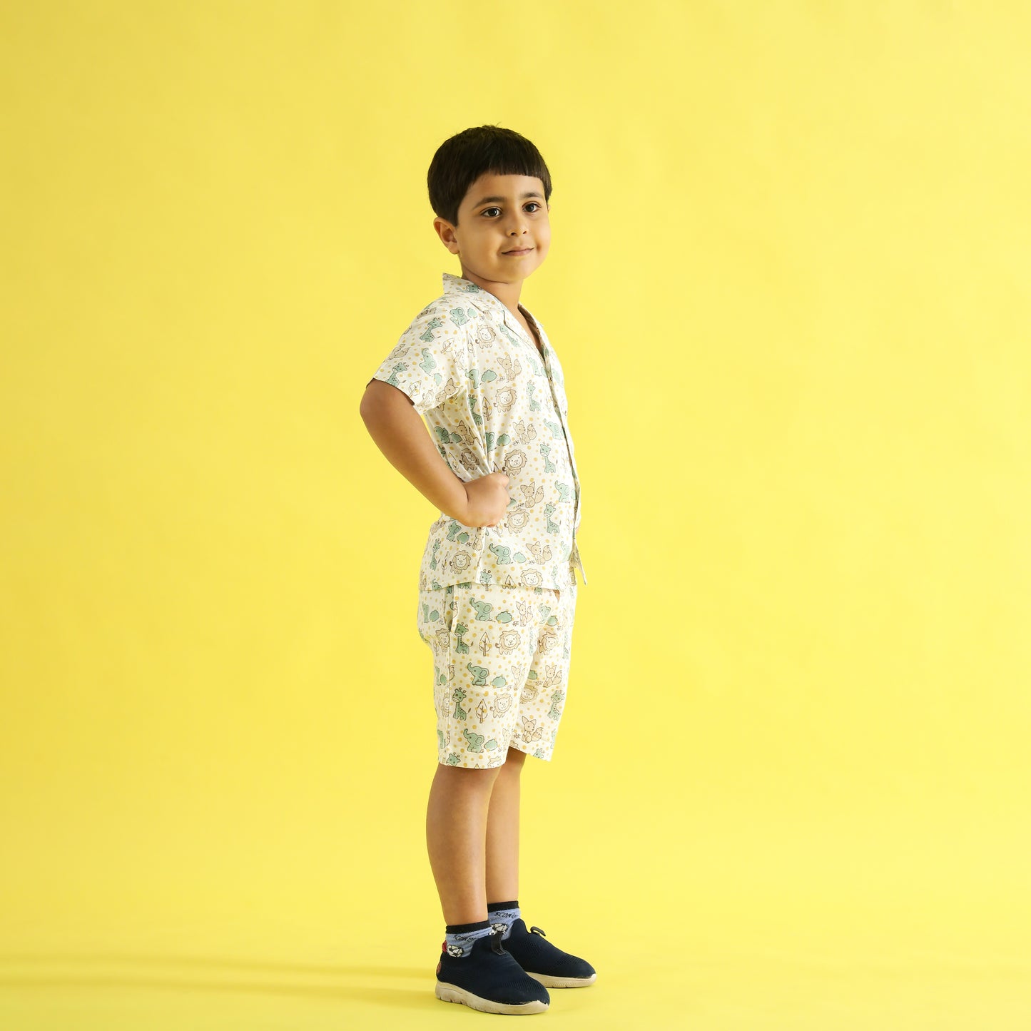 Ocean Adventure Design Hand Block Printed Cotton Half Sleeve Co-ord Set for Boys