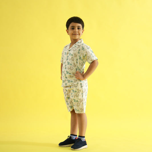 Ocean Adventure Design Hand Block Printed Cotton Half Sleeve Co-ord Set for Boys